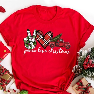 Peace Love Christmas Vintage Red Truck Women T Shirt Short Sleeve Tshirts Aesthetic T-shirt Top