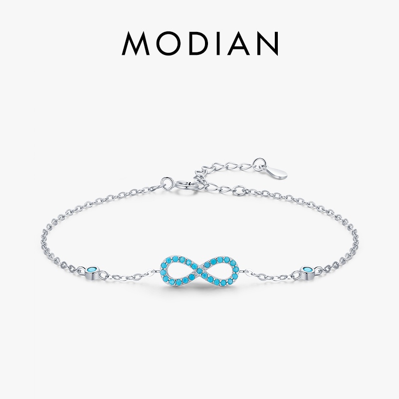 Modian โรแมนติก Infinite Love สร้อยข้อมือ 925 เงินสเตอร์ลิง Vintage ธรรมชาติ Turquoise Chain สร้อยข้อมือผู้หญิงเครื่องประดับงานแต่งงาน
