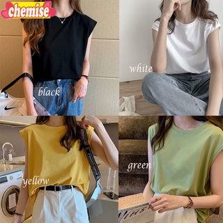 Chemisegrace✨พร้อมส่ง✨เสื้อยืดแขนกุด ผู้หญิงแฟชั่น สีพื้น สไตล์เกาหลี มินิมอล 2264