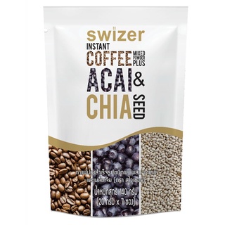 Swizer Instant Coffee Mix Powder Plus Acai Chia Sees 140g.กาแฟปรุงสำเร็จชนิดผง ผสม อาเซอิ และเมล็ดเจีย อาหารเครื่องดื่ม