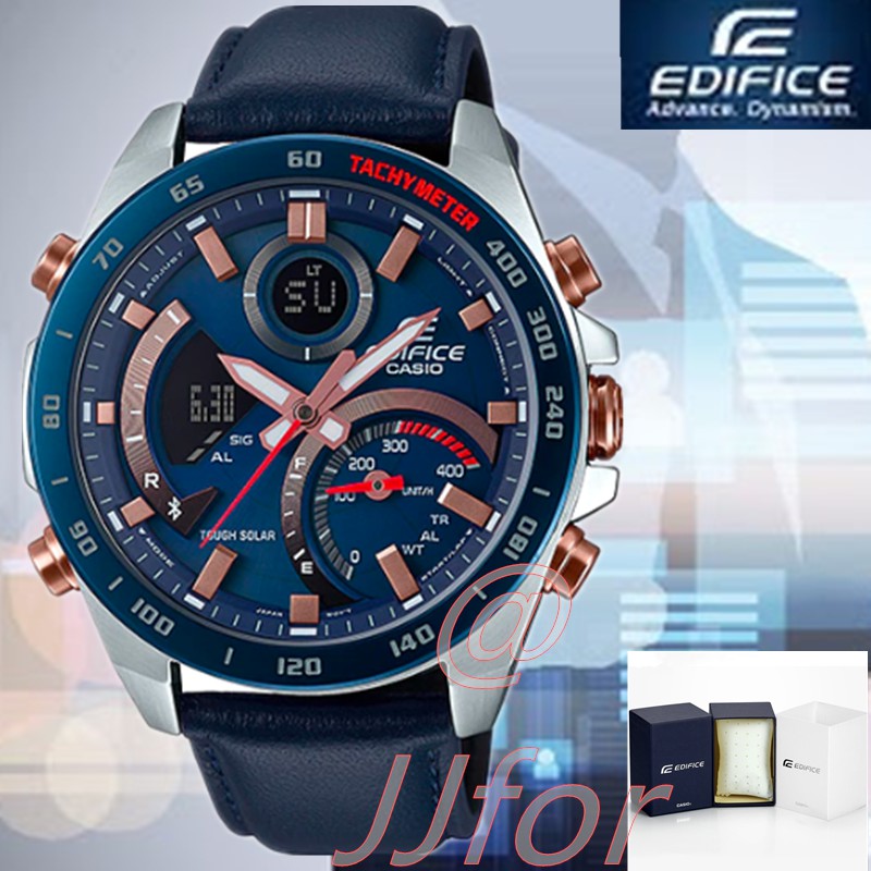 นาฬิกาข้อมือผู้ชายCasio Edifice นาฬิกาข้อมือผู้ชาย สายหนัง รุ่น ECB-900BL-2A （Blue）