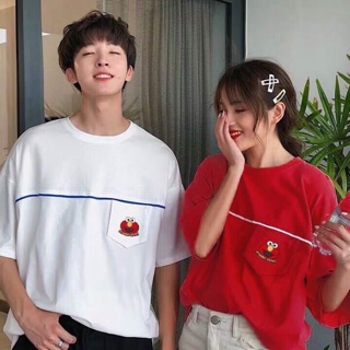 เสื้อยืดโอเวอร์ไซส์ ลาย เอลโม่กระเป๋าห้อย