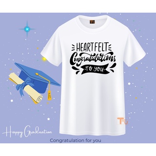 เสื้อยืดรับปริญญา ลายบัณฑิต congratulations แสดงความยินดี สีขาว เนื้อผ้านุ่ม ใส่สบาย ไม่ยับง่าย สกรีนสีคมชัด