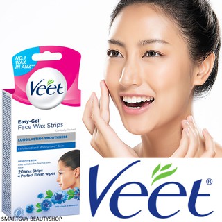 Veet Easy-Gel Face Wax Strips Sensitive Skin ผลิตภัณฑ์กำจัดขนสำหรับใบหน้าสูตรอ่อนโยนพิเศษสินค้าลิขสิทธิ์แท้นำเข้า