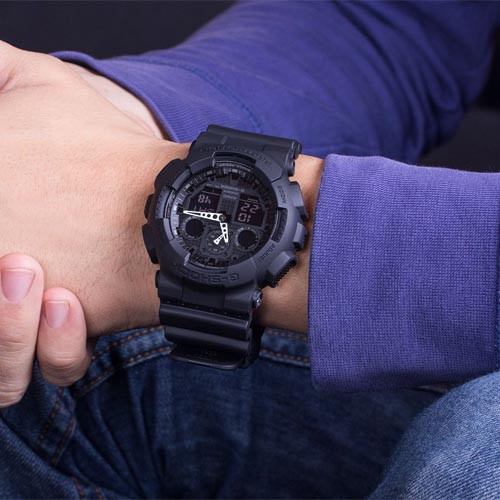 นาฬิกาข้อมือผู้หญิง นาฬิกาแบรนด์เนม นาฬิกาโทรได้ Casio g-shock นาฬิกาข้อมือ รุ่นGA-100-1A1(Black)ประกัน 1 ปีสายเรซิ่น (B