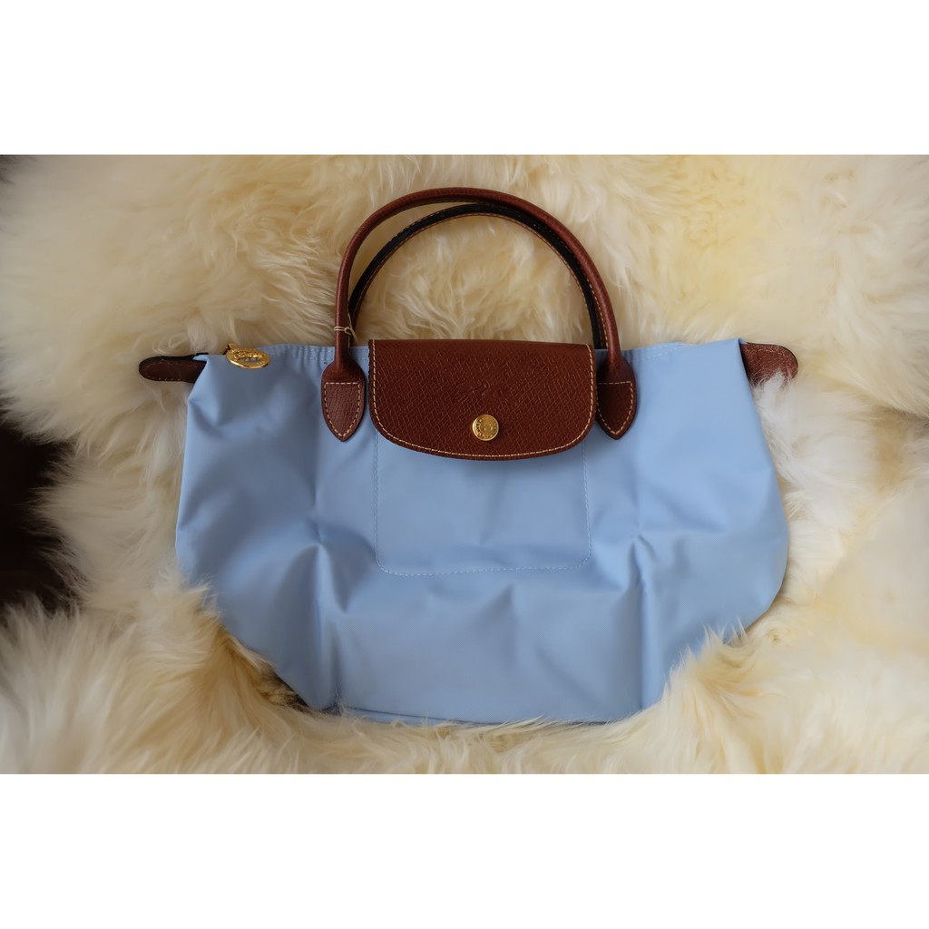 Longchamp le pliage small top-handle bag short boy color กระเป๋าลองชอม ไซส์ s หูสั้น สีฟ้า ของใหม่ แ