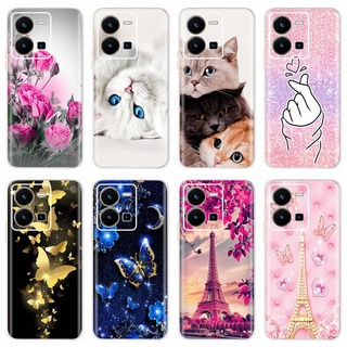 เคสโทรศัพท์มือถือ ซิลิโคนนุ่ม TPU ใส ลายผีเสื้อ แมวน่ารัก สําหรับ Vivo Y16 2022 Y02S Y35 V25e 4G V25 5G Y16 V2214