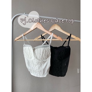 พร้อมส่ง💕 เสื้อครอปสายเดี่ยวลูกไม้ pj lace crop top