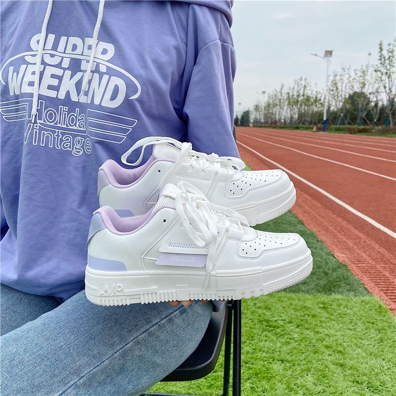 TAOBAO TAOBAO TAOBAO| รองเท้าผ้าใบสีขาวและสีม่วงสําหรับผู้หญิงสไตล์เกาหลี