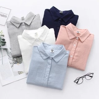 37-45“ เสื้อเชิ้ตแขนยาว สีพื้น คอปก พาสเทล ผ้าสาลู เสื้อทำงานผู้หญิง สไตล์ญี่ปุ่น herbiestyle