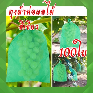 ถุงผ้าห่อผลไม้ ถุงสีเขียว ถุงผ้าสปันบอนด์ 100 ใบ ถุงห่อผลไม้  สำหรับห่อผลไม้ป้องกันแมลง