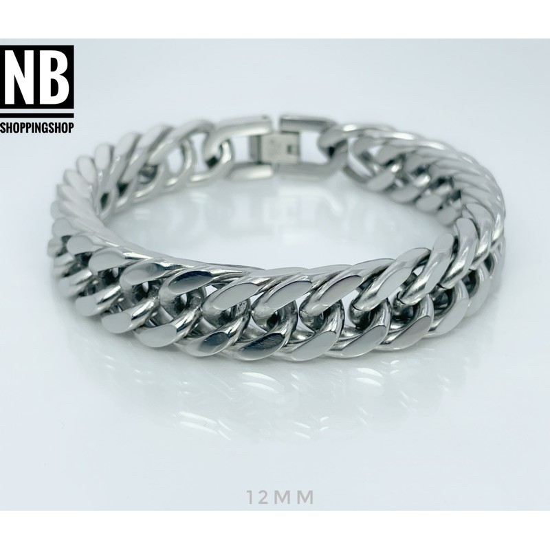 S219 สร้อยข้อมือสแตนเลสบริสุทธิ์ กว้าง 12 mm ความยาว20cm สร้อยข้อมือสแตนเลสแท้ ตะขอแบบล็อคตะขอเข้ารูป ถ่ายจากสินค้าจริง