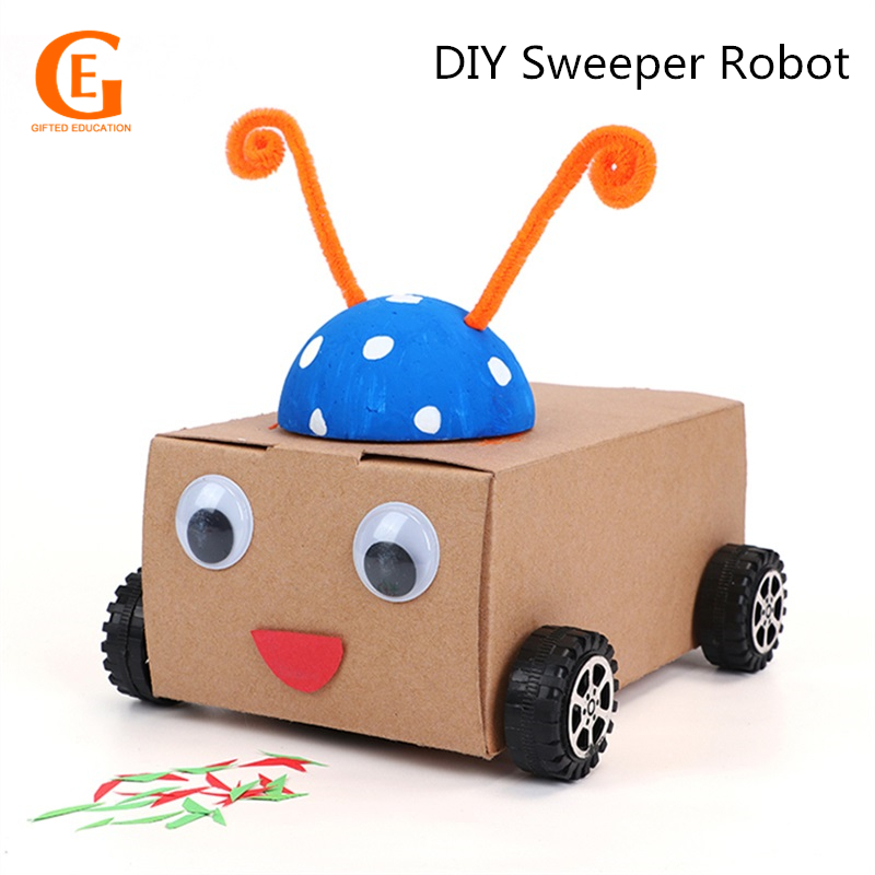 การศึกษา Diy ไม้ STEAM ของเล่นวิทยาศาสตร์การศึกษาไฟฟ้า Sweeper หุ่นยนต์ทําความสะอาดประกอบของเล่น