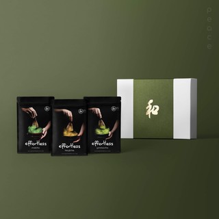 Peace 和 The effortless เซตชาผงคละรสชาติ (matcha / houjicha / genmaicha) ผสมน้ำตาล | The effortless 36g x 3 packs