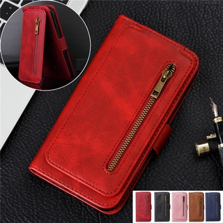 เคสโทรศัพท์หนัง ฝาพับ พร้อมช่องใส่บัตร มีซิป สําหรับ Xiaomi Poco F3 Redmi K40 K20 Note 7 8 9 Pro Max 8A 8 7A