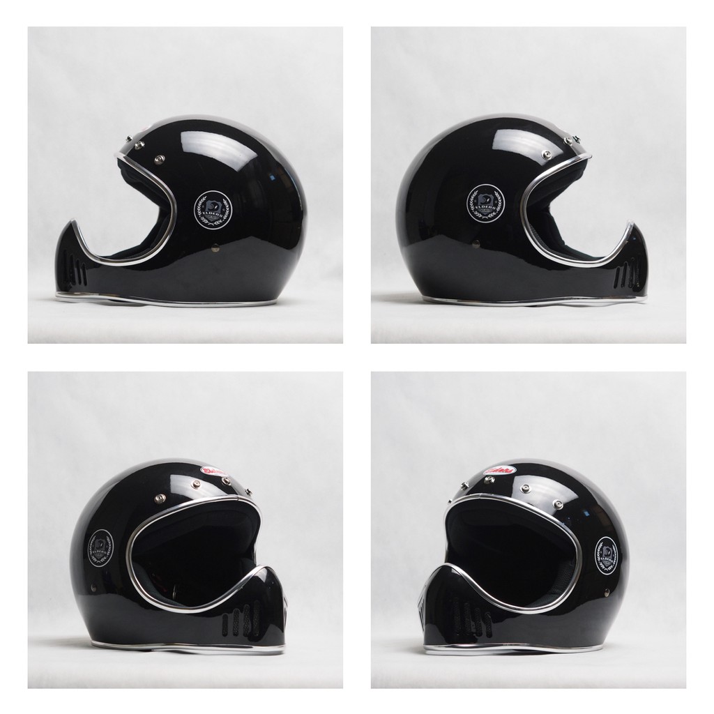 หมวกกันน๊อควินเทจX-bone - Black colors with chrome trim : สีดำ ขอบโคเมี่ยม (PRO.)