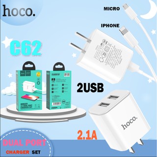 Hoco C62 Set ชุดหัวชาร์ตพร้อมสาย Quick Charge for iP/Micro 2.1a 2USB ชองแท้100%