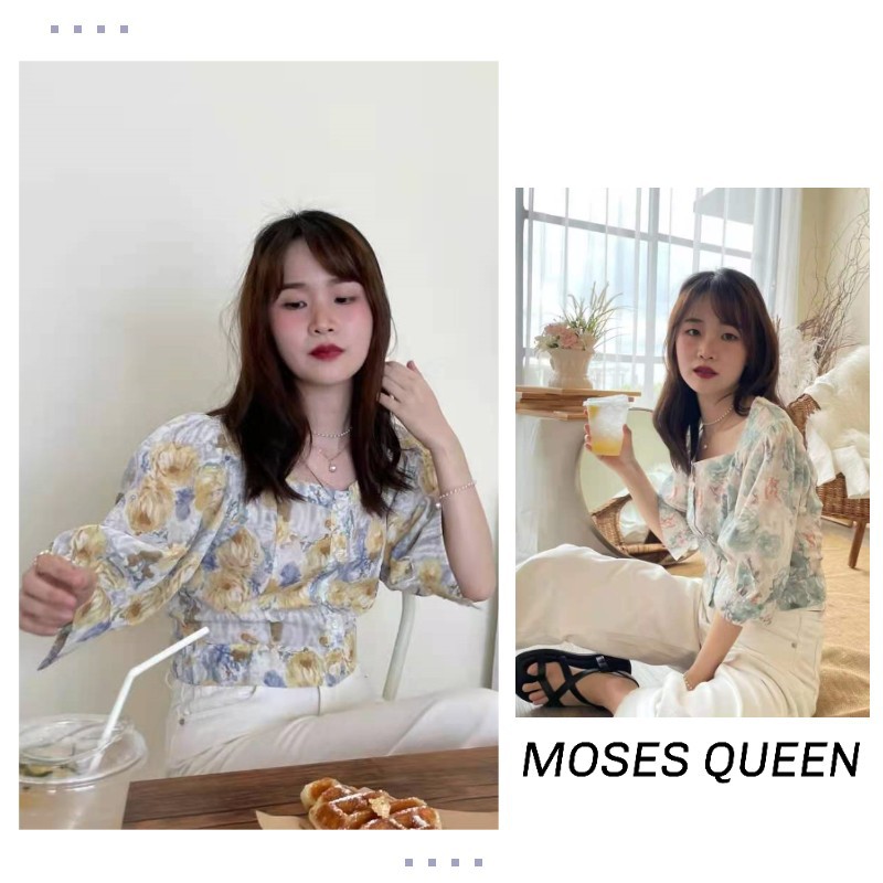 Moses Queenเสื้อแขนยาวลายดอกสไตล์เกาหลี เสื้อเกาหลี#21366