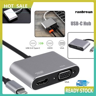 RXL ฮับอะแดปเตอร์แปลงสายเคเบิ้ล USB 3.1 Type C เป็น VGA HDMI 4K