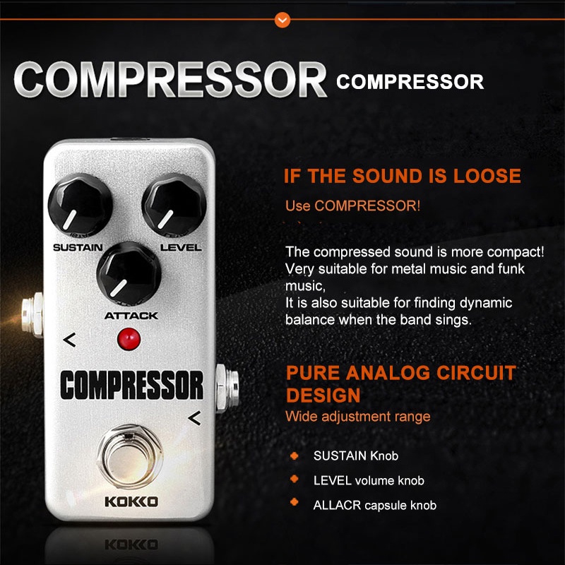 KOKKO FCP2 Compressor MINI เอ็ฟเฟ็กต์กีตาร์ไฟฟ้าเหยียบ คอมเพรสเซอร์ 9V ไม่พร้อมอะแดปเตอร์ Guitar Effects Pedal - รูปที่ 2