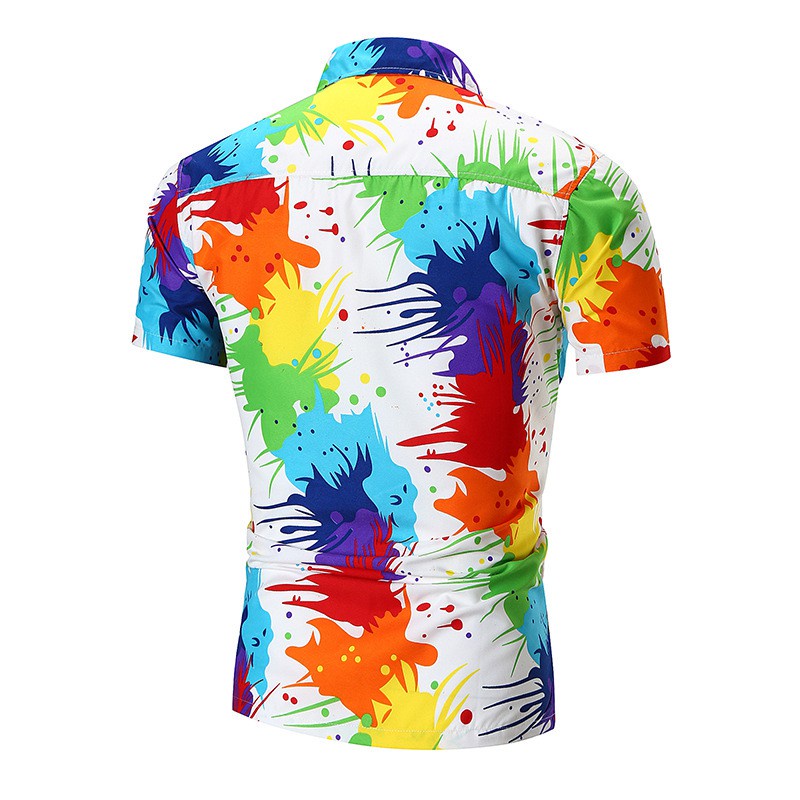 Men Summer Short Sleeve Floral Print Shirt Hawaii Beach Colorful Casual Shirts #1