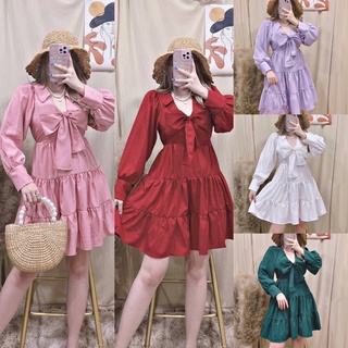 มินิเดรส เชิ้ตเดรส Mini Dress Shirt Dress คุณแม่ท้องใส่ได้ งานแฟชั่นสวย เสื้อเชิ้ตผูกโบว์สีพื้น เดรสแฟชั่น เดรสทะเล