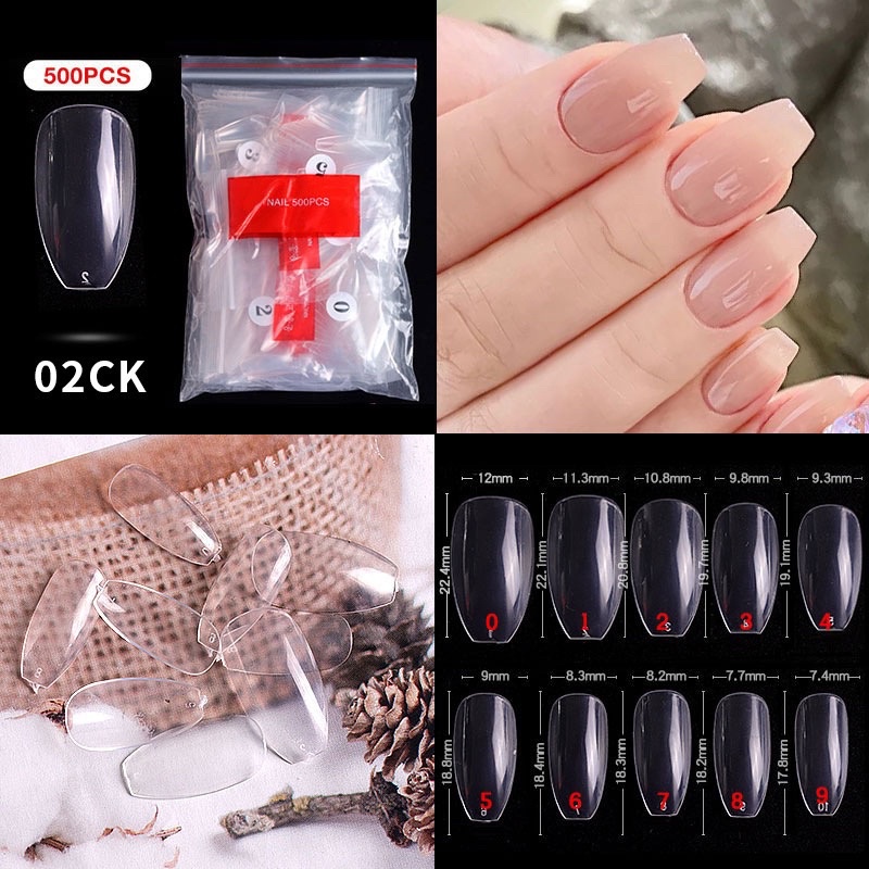 (02)เล็บปลอมเกาหลี คอฟฟิ่นยาวกลางหนา เบอร์0-9สีใส/สีขุ่น(500)
