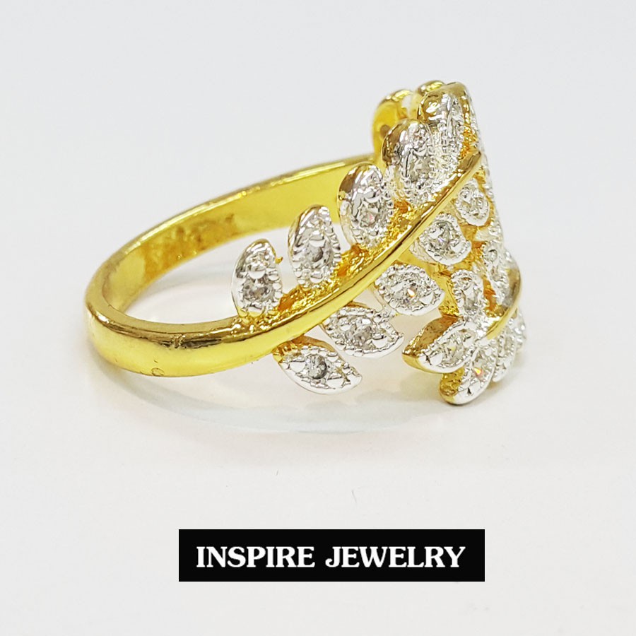 แหวนคู่ แหวน Inspire Jewelry ,แหวนรูปใบมะกอก ฝังเพชร งาน Design ตัวเรือนหุ้มทองแท้ 100% 24K สวยหรู พร้อมกล่องกำมะหยี่สวย