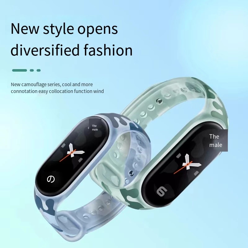 สายนาฬิกาข้อมือซิลิโคน แบบนิ่ม ลายพราง สีสันสดใส สําหรับ Xiaomi Miband Mi Band 3 4 5 6 7