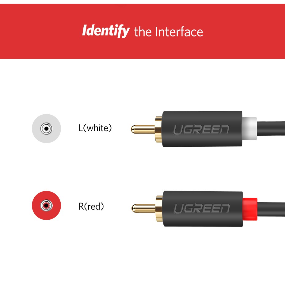 UGREEN สายเคเบิ้ลเสียงสเตอริโอเคลือบทอง 2RCA Male เชื่อมต่อเข้า 2RCA Male สําหรับ home theater