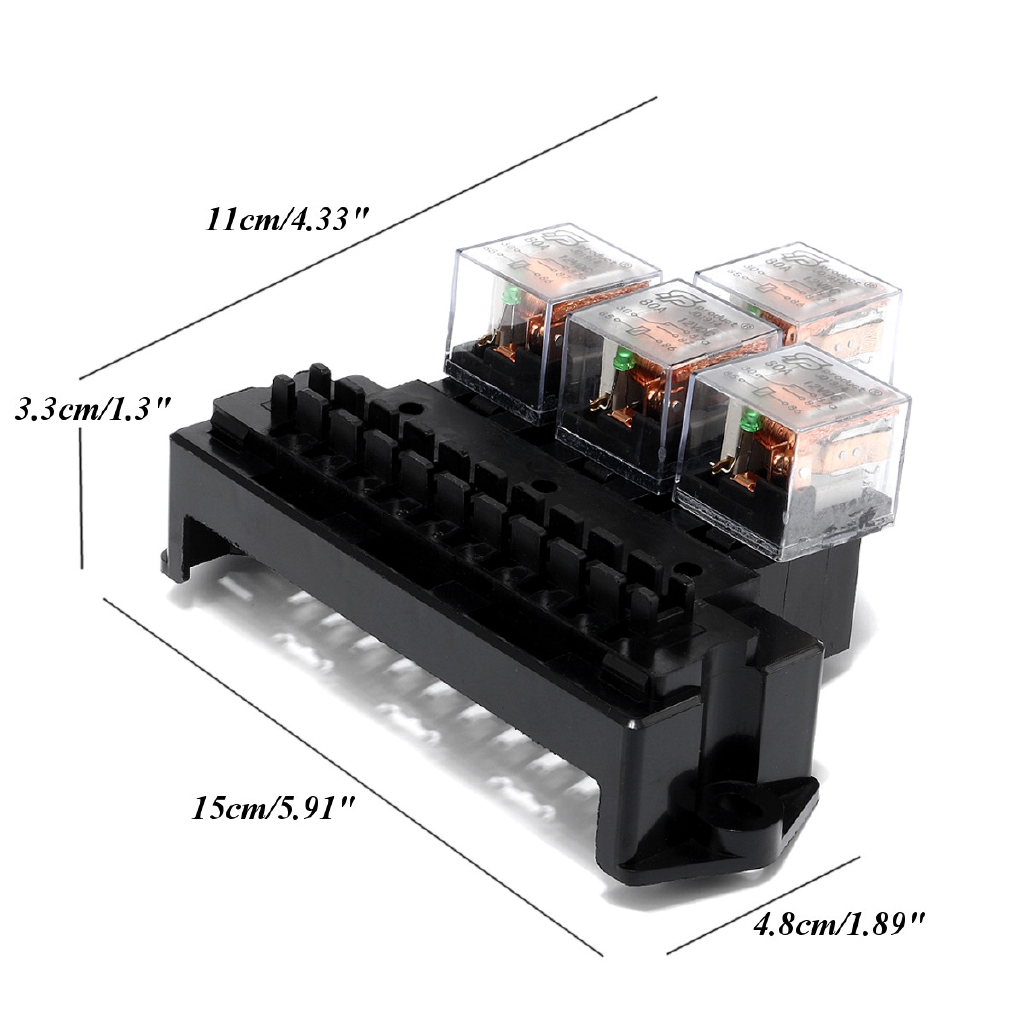 10 Fuse Box 4 Relays Standard Fuses Holder Block Car Universal