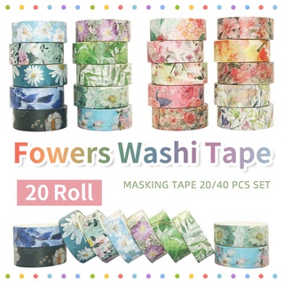 เทปสติ๊กเกอร์ลายดอกไม้ Washi 20ม้วนสําหรับตกแต่งเครื่องเขียน