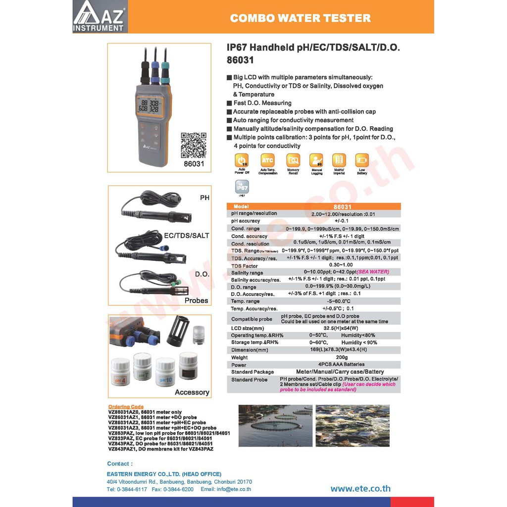 86031 AZInstrument Taiwan เครื่องวัด pH EC TDS Salinity DO Meter และ