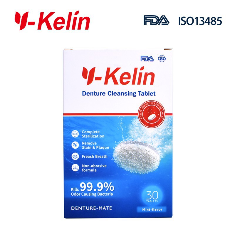 Y-kelin denture Cleanser 30 เม็ด เม็ดทําความสะอาดฟันปลอม ป้องกันแบคทีเรีย