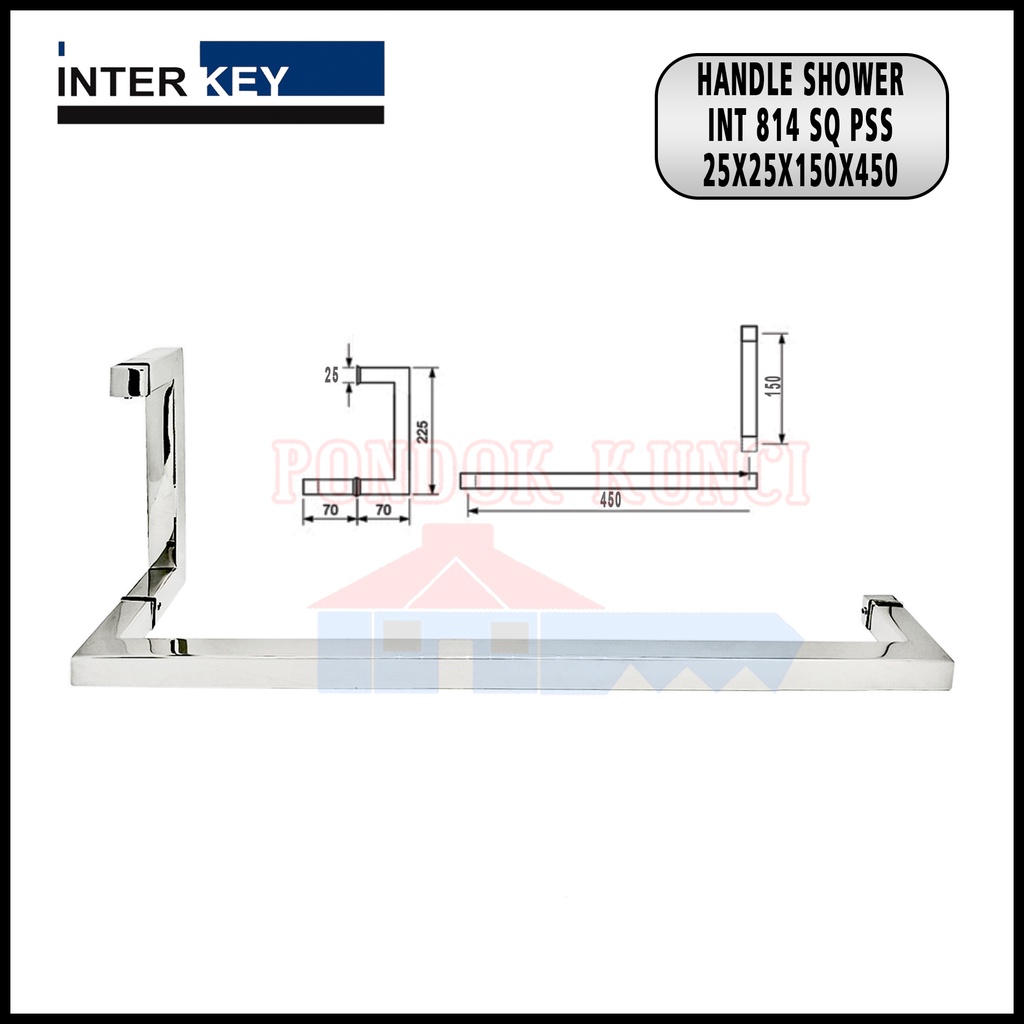 Pull Handle Shower Glass Door Pull Box Shower INTERKEY 814 SQ PSS