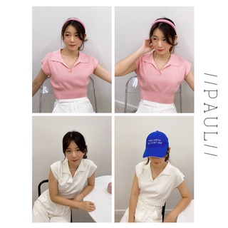 Paul Crop Top  เสื้อครอป ผ้าknit คอปก เนื้อผ้านุ่ม