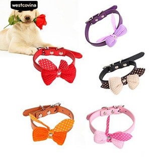 สุนัขแมวสุนัขสัตว์เลี้ยง Bowknot จุดปรับคอหนัง Faux สร้อยคอ