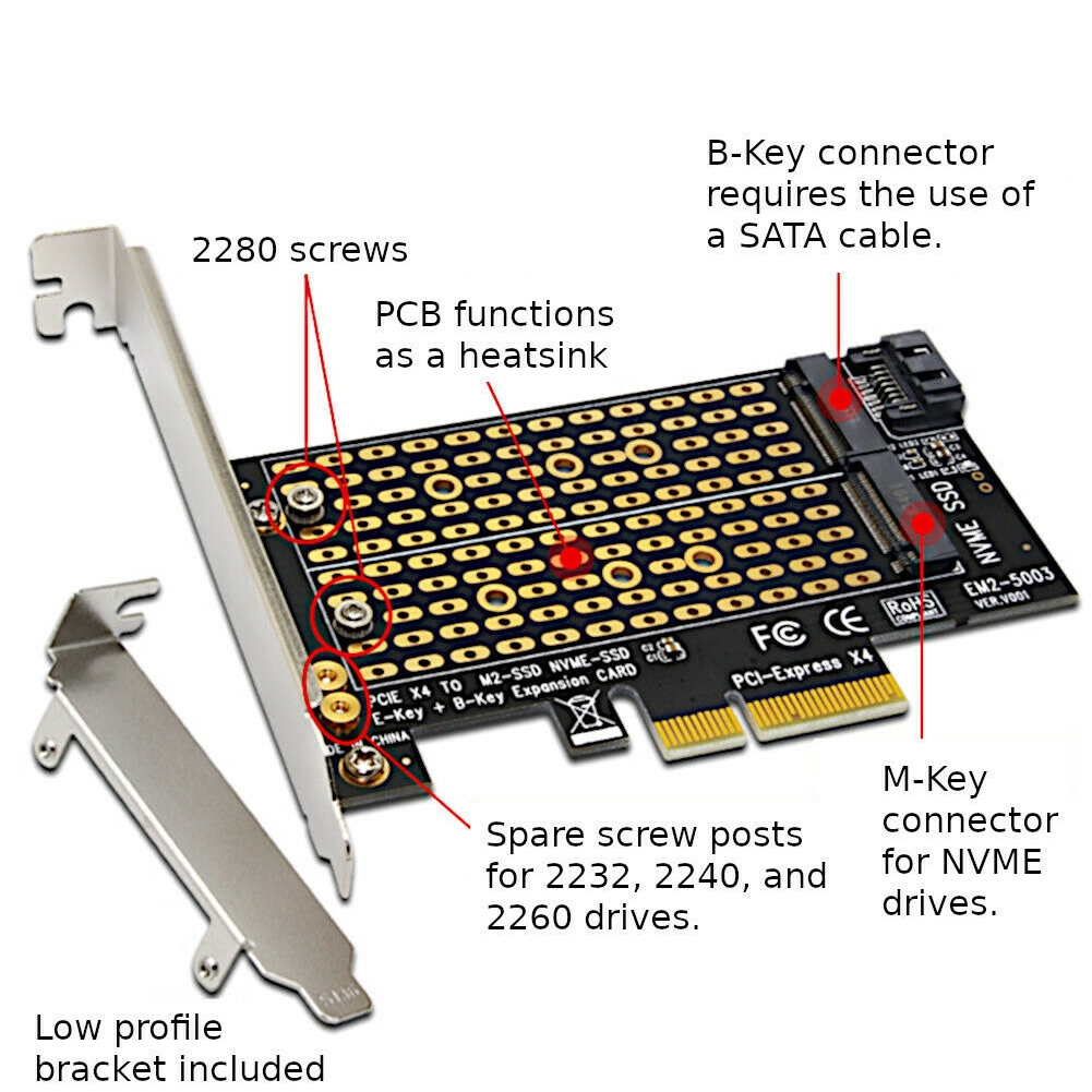 Pci express nvme m 2 ngff to desktop pcie dual ssd x 4x8