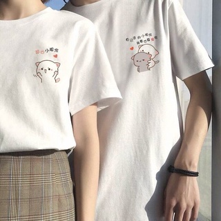 เสื้อยืดแขนสั้นพิมพ์ลายเสื้อยืดคู่รัก Boy and lady งานปักเสื้อเสื้อยืด วาเลนไทน์ (ราคาต่อ1ตัว)ผ้าคอตบางเบาตอนใส่เย็นสบาย