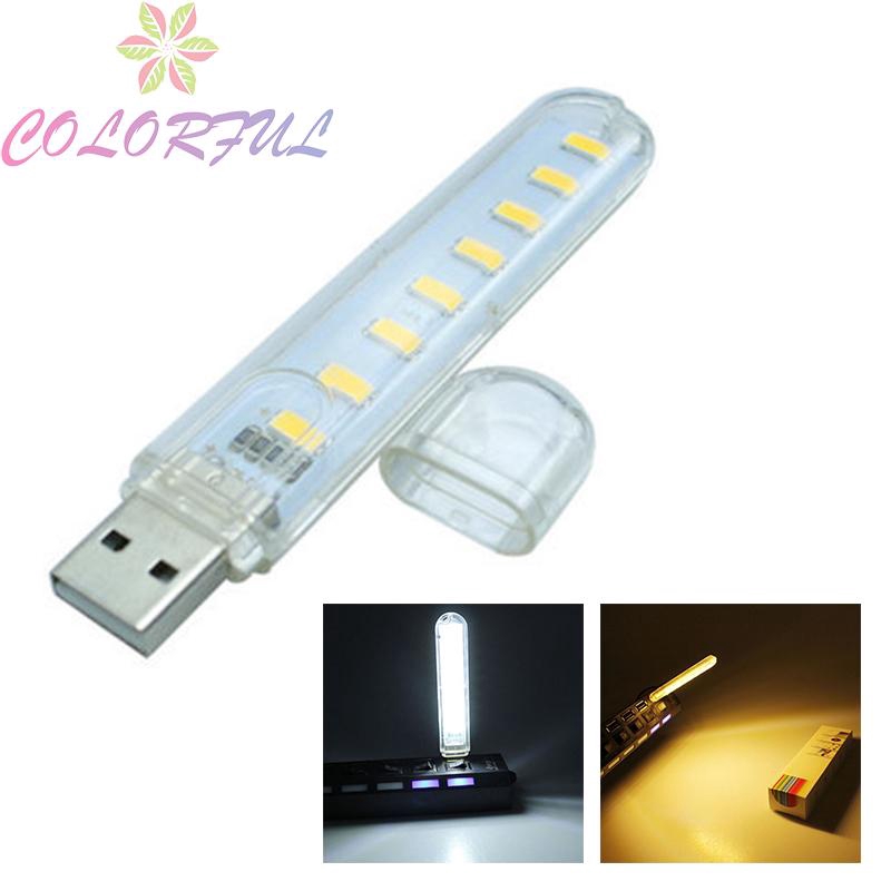 โคมไฟ LED Mini USB แบบพกพา 8 ไฟ LED คอมพิวเตอร ์ ไฟกลางคืน White/Warm White