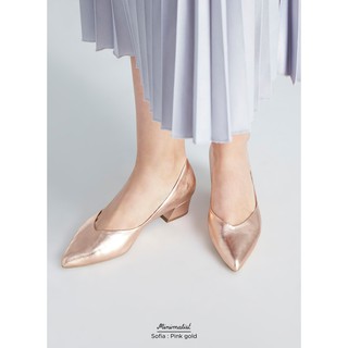 𝐌𝐈𝐍𝐈𝐌𝐀𝐋𝐈𝐒𝐓 รองเท้าส้นสูงหนังแกะแท้ รุ่น Sofia (pink gold) สูง 1.5 นิ้ว ส้นแบบ block-heel เดินได้มั่นคง ไม่ตกร่อง