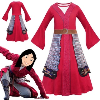 Mulan Red Hua Princess ชุดแฟนซี ชุดคอสเพลย์เด็ก ชุดปาร์ตี้ฮาโลวีน