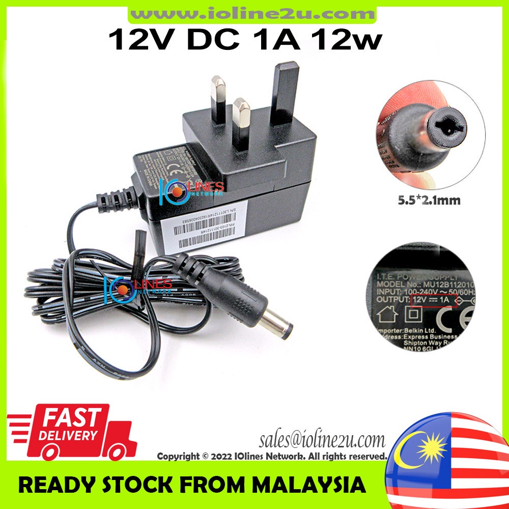 Belkin LEI 12V DC 1A 12W Power Adapter Switching PSU AC 230V MU12B1120100-B2 หน่วยจ่ายไฟ 1.5 ม. ITE 
