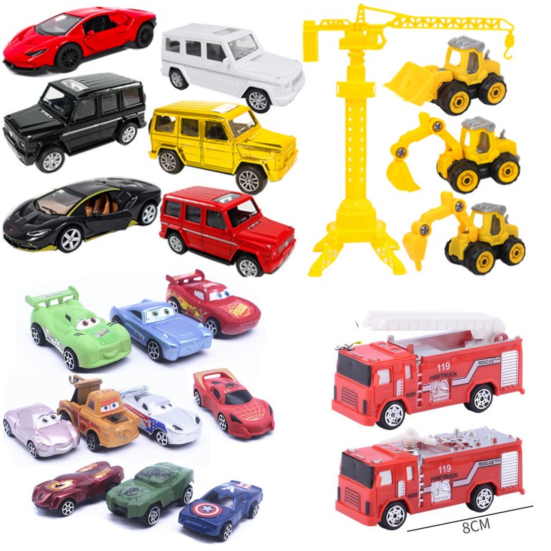6 ชิ้น Lightning รถ Avengers รถตกแต่งเค้กรถดับเพลิงวิศวกรรมยานพาหนะเค้กวันเกิด Topper ตกแต่งเด็กของขวัญของเล่น Party Supplies