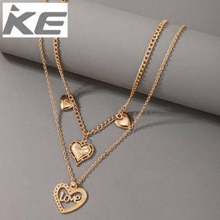 Creative metal double-love peach heart necklace love letter necklace clavicle chain multi-laye