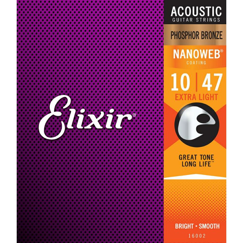 สายกีต้าร์ โปร่ง Elixir Nanoweb Coating Phosphor Bronze Extra Light เบอร์ 10-47   สายกีต้าร์โปร่ง แท