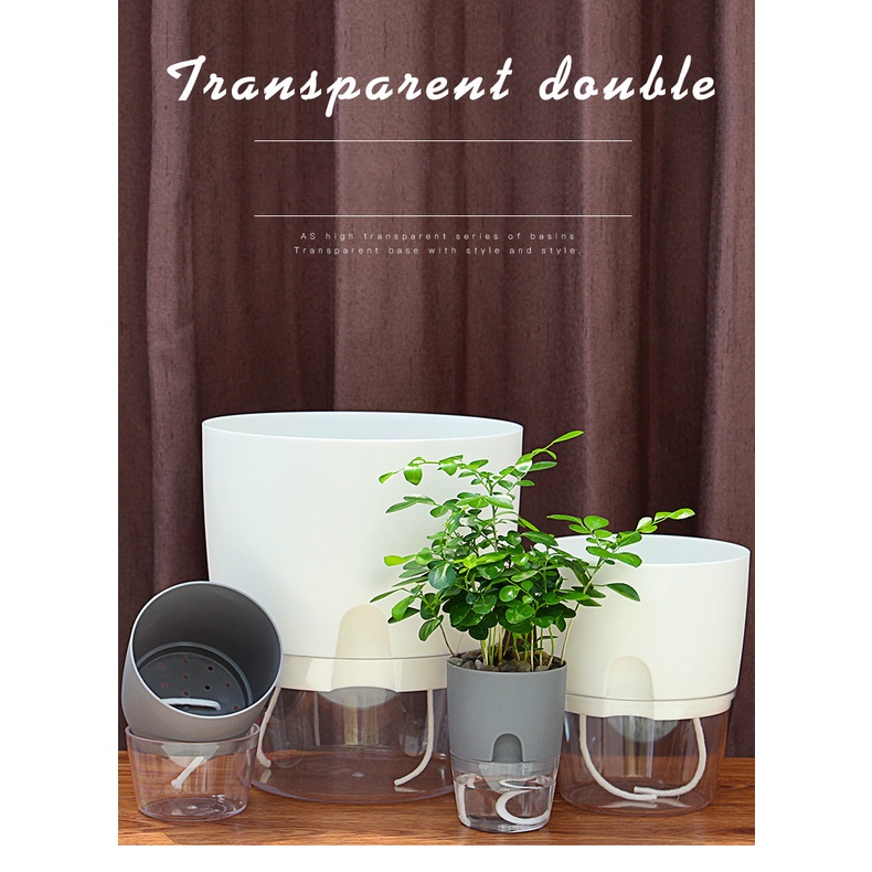 กระถางรดน้ำต้นไม้อัตโนมัติใส 2 ชั้น หล่อน้ำ ดูดน้ำ ​เก็บ​น้ำ​ได้ POTS - 18