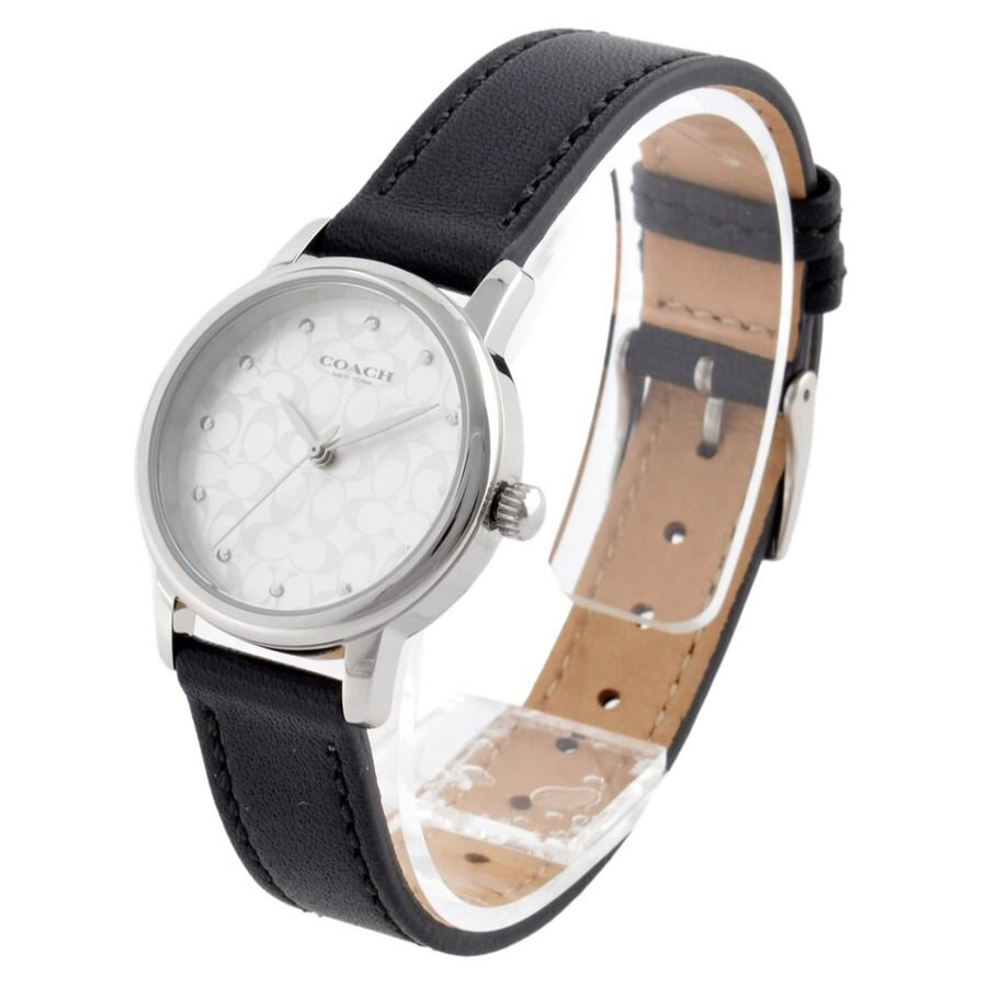 นาฬิกา Coach แท้ 100% สายหนังสีดำ หน้าปัดลายซีสีเงิน COACH 14503403 Lady's watch