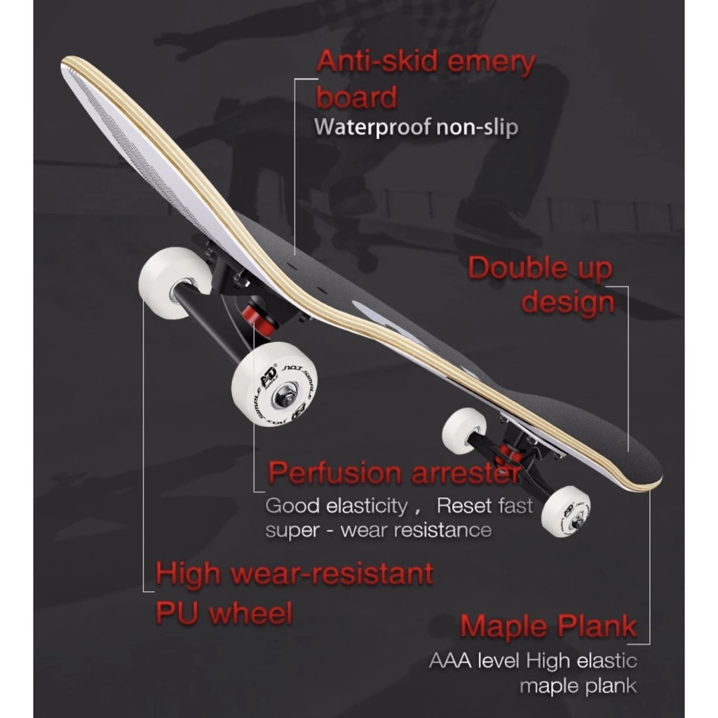 สเก็ตบอร์ด Skateboard skateboards สำหรับผู้ใหญ่และเด็กโต ล้อยาง PU 52 MM เเถมกระเป๋า (รุ่นAD) 1 - รูปที่ 6