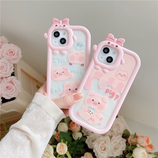 เคสโทรศัพท์มือถือ แบบใส ปิดด้านหลัง ลายขวดนม 3D ประดับโบว์ และหมูน้อยน่ารัก สีชมพู สไตล์เกาหลี สําหรับ iPhone 14 13 12 11 Pro Max X XS XR 6 6S 7 8 Plus SE 2020 2022